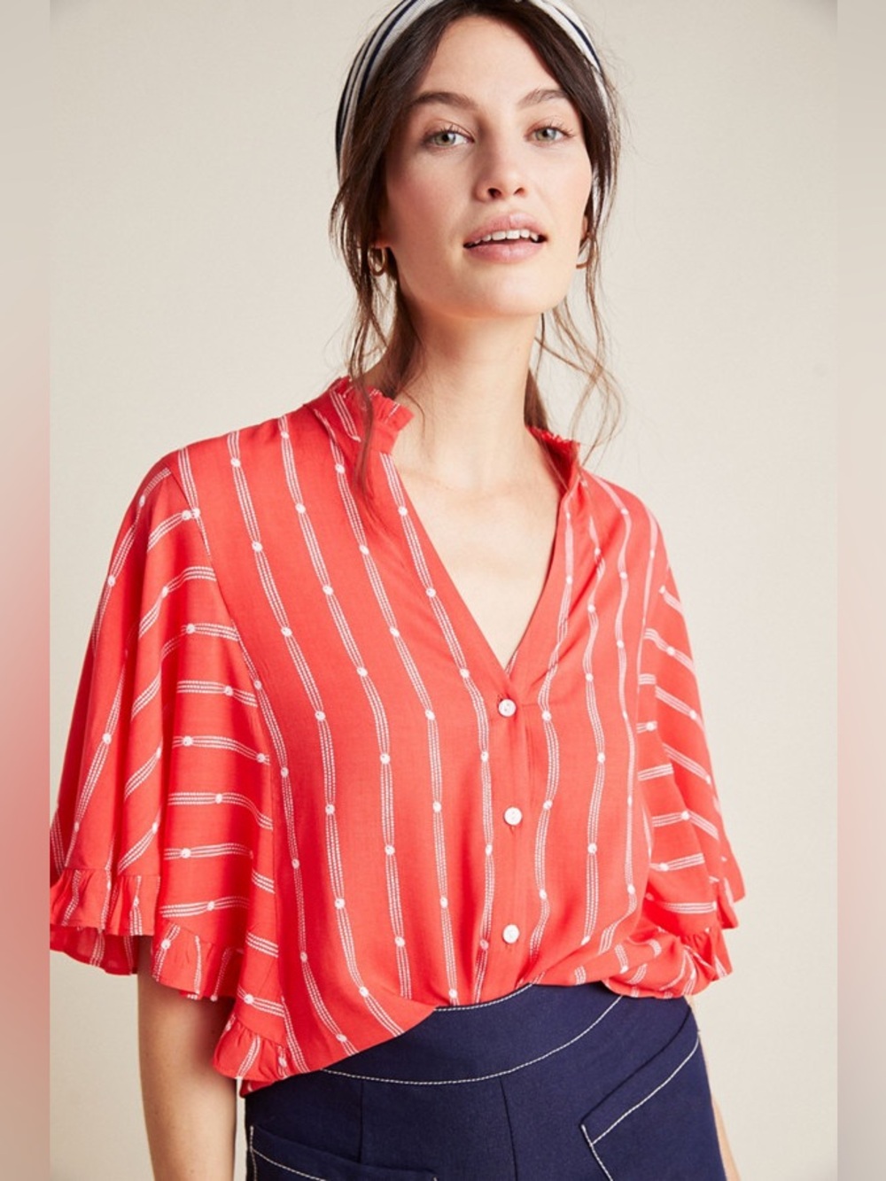 Anthropologie Maeve Aveiro Flutter-Sleeved Buttondown